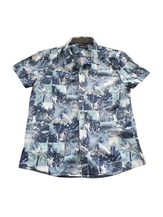 Kenneth Cole Other - Kenneth Cole Men Hawaiian Print Button Up Shirt Short Sleeve Casual Blue Size M